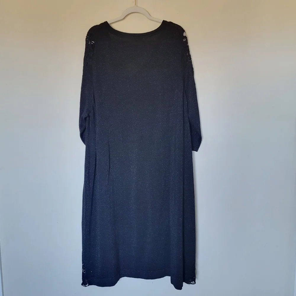 Ulla Popken Metallic Sparkle Empire Knit Lace Sleeve Dress - Picture 5 of 8
